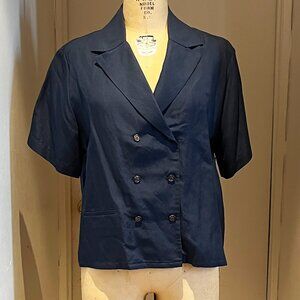 Navy Deveaux Double Breasted Short Sleeve Blazer